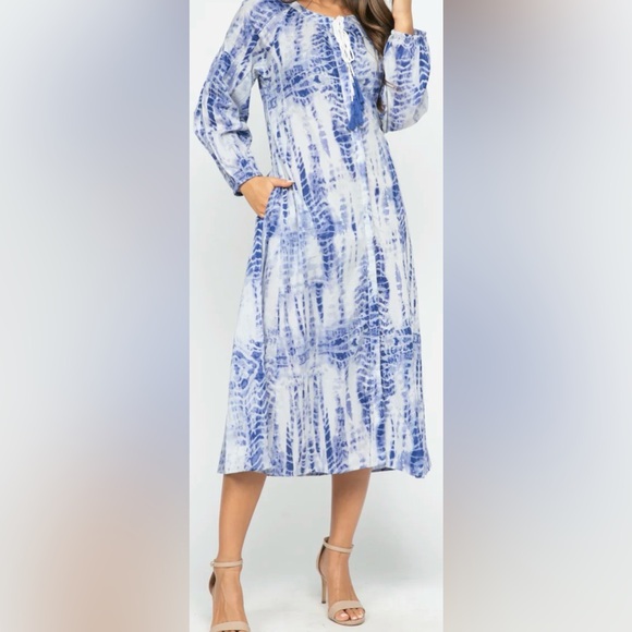 Raj Other - RAJ NWT Blue /Purple/White Women’s 100% Cotton Boho V-neck Dress Size Medium